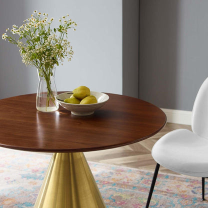 patio dining tables | CasaFoyer Tupelo 36 Dining Table | Modern Mid-Century Style | Gold Metal Base | Easy to Clean Wood Grain Veneer | Non-Marking Ring | Assembly Required | casafoyer.myshopify.com