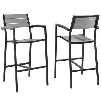 Patio Furniture Sets | Maine Outdoor Patio Dining Bar Stool Set | Synthetic Wood Grain Design | Powder-Coated Aluminum Frame | Ideal for Contemporary Outdoor Spaces | Set of 2 | casafoyer.myshopify.com