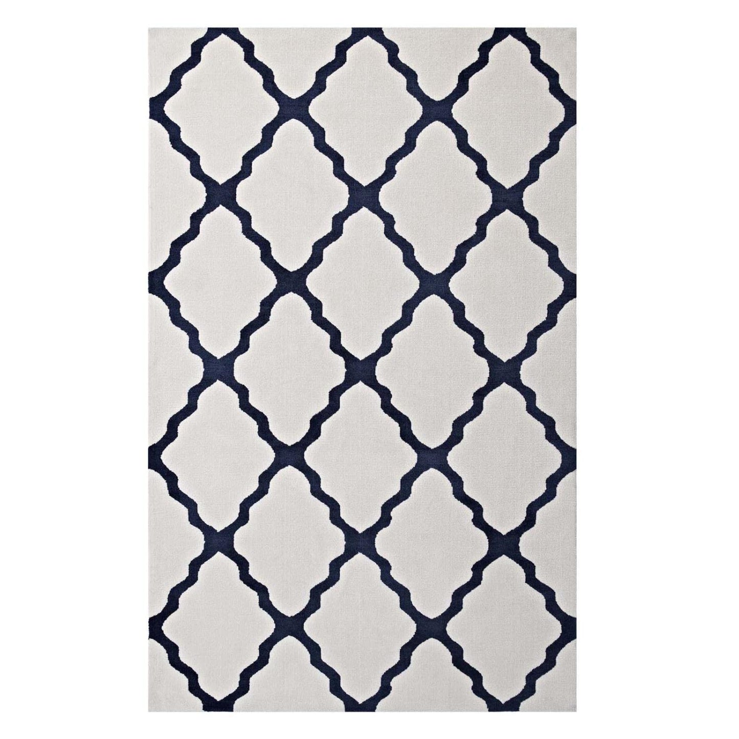 area rugs | CasaFoyer Marja Moroccan Trellis Area Rug | Soft, Elegant Lattice Design | Stain Resistant, Easy to Maintain | 5x8 Size | Ivory & Navy | casafoyer.myshopify.com