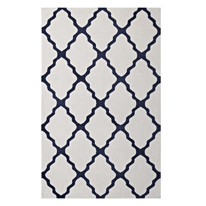 area rugs | CasaFoyer Marja Moroccan Trellis Area Rug | Soft, Elegant Lattice Design | Stain Resistant, Easy to Maintain | 5x8 Size | Ivory & Navy | casafoyer.myshopify.com