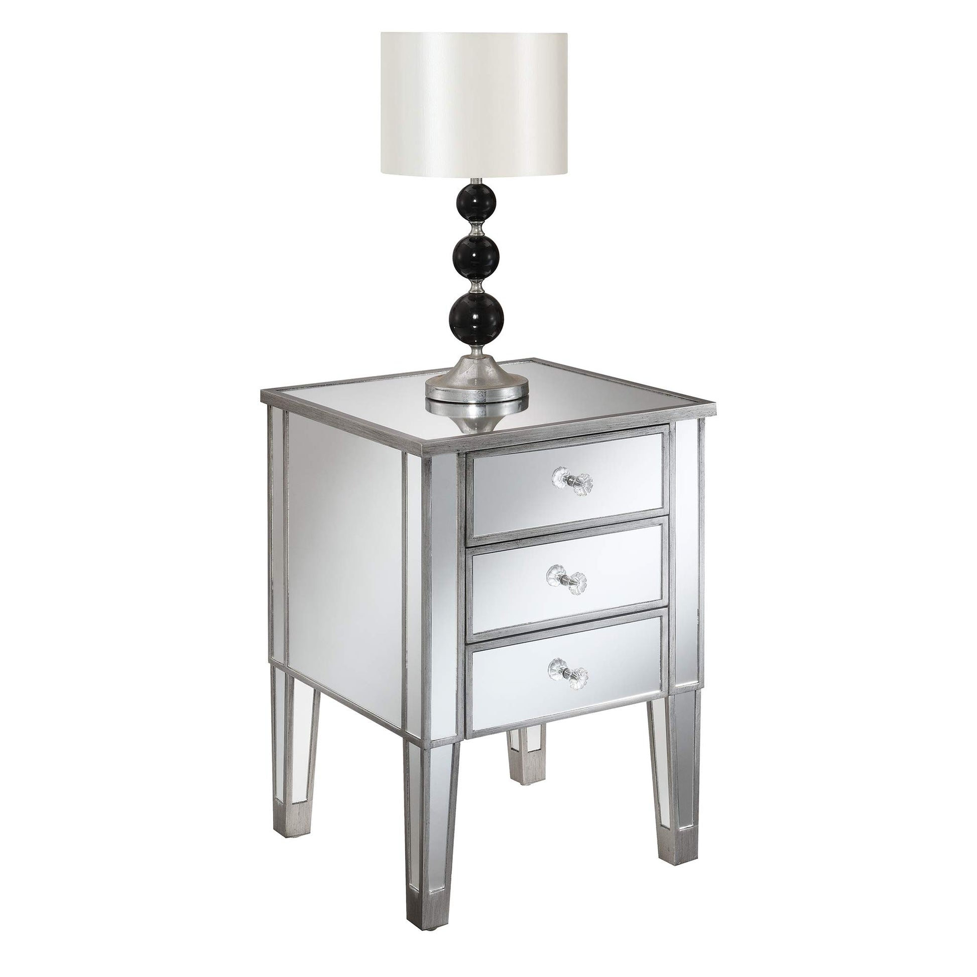 TABLE | Ergode Gold Coast Mirrored 3 Drawer End Table | Elegant Glam Style | Ample Storage Space | Faux Crystal Knobs | MDF Construction | Easy Upkeep | Solid Fir Wood Legs | casafoyer.myshopify.com