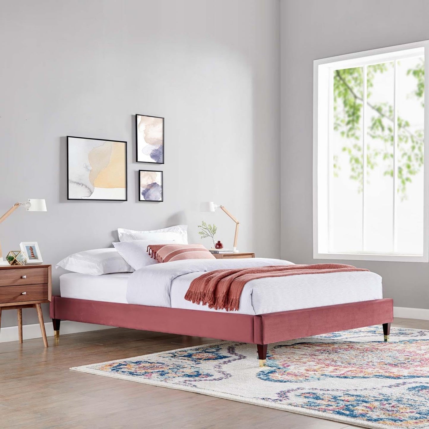 Bed | CasaFoyer Harlow Performance Velvet Twin Bed Frame | Wood Legs | Stain-Resistant Velvet Upholstery | Supports Memory Foam, Innerspring, Latex, Hybrid Mattresses | Assembly Required | 800 lbs Weight Capacity | casafoyer.myshopify.com