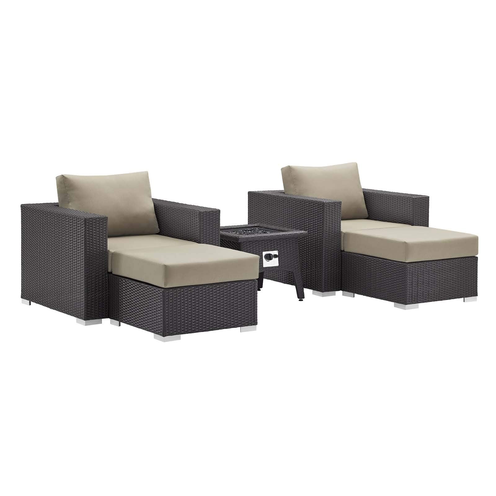 kitchen and dining room sets | CasaFoyer Convene Outdoor Patio Furniture Set | Fire Table | Aluminum Frames | Synthetic Wicker Rattan | Water & UV-Resistant Cushions | CSA Certified | 40,000 BTU Burner | Includes Fire Pit, Armchairs & Ottomans | casafoyer.myshopify.com