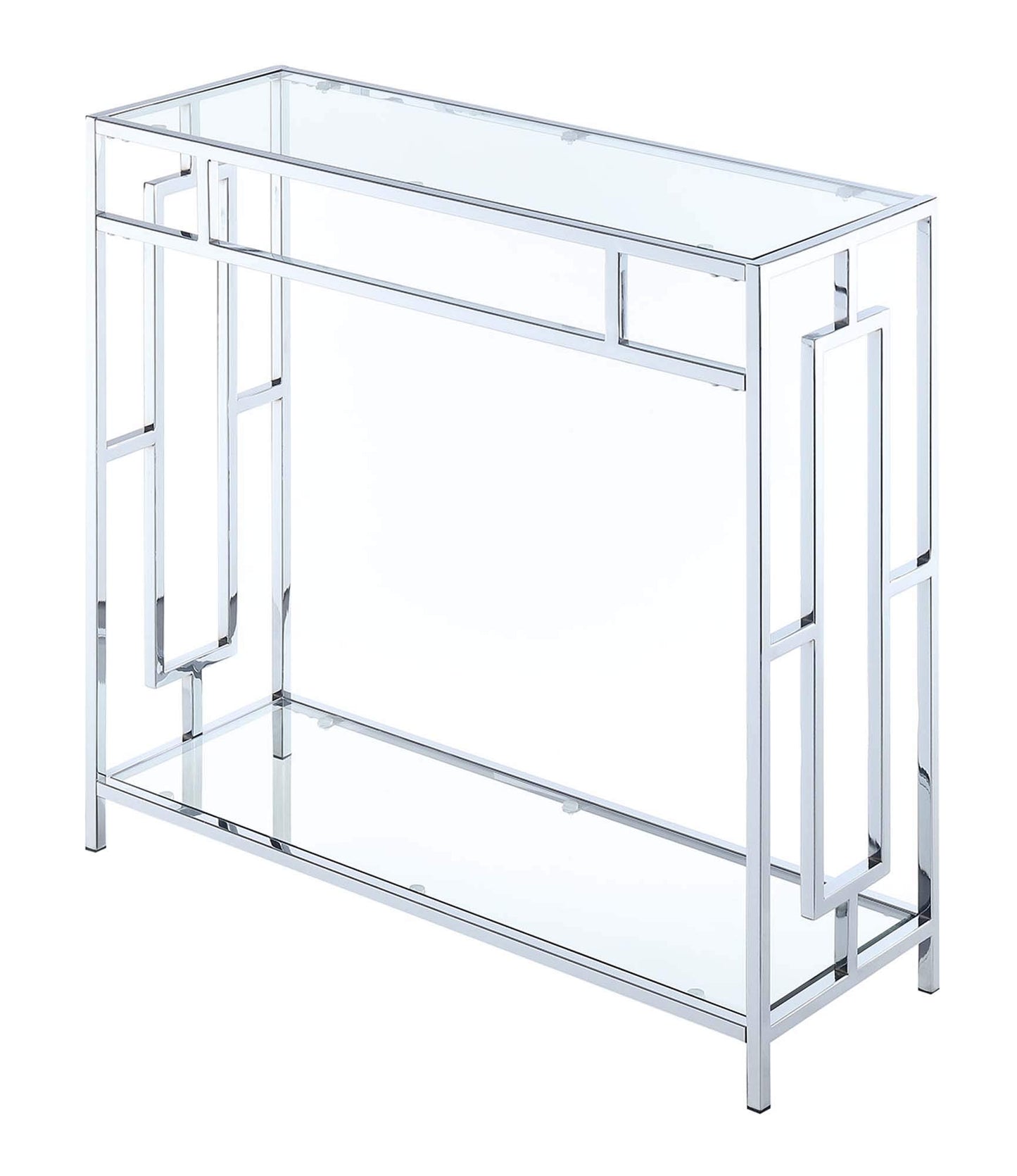 TABLE | Ergode Town Square Chrome Hall Table | Open Concept Design | Tempered Glass Shelves | Contemporary Glam Style | Easy Assembly | casafoyer.myshopify.com