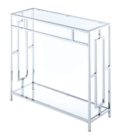 TABLE | Ergode Town Square Chrome Hall Table | Open Concept Design | Tempered Glass Shelves | Contemporary Glam Style | Easy Assembly | casafoyer.myshopify.com