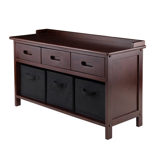 BENCH | Ergode Adriana 4-Pc Bench | Black Fabric Baskets | Seating & Storage | Mudroom, Entryway, Playroom, Bedroom | Solid Wood | Walnut Finish | 37.90W x 14.17D x 22'H | casafoyer.myshopify.com