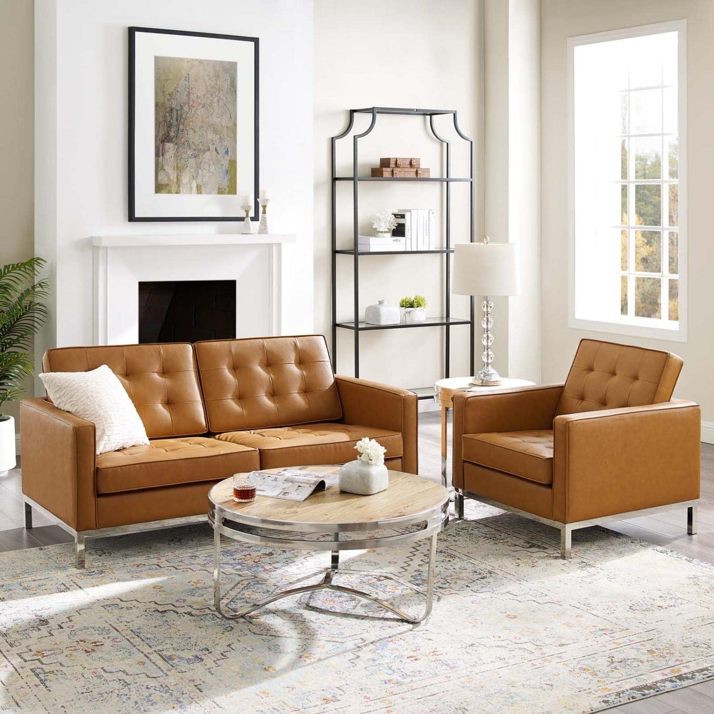 kitchen and dining room sets | CasaFoyer Loft Tufted Faux Leather Loveseat & Armchair Set | Elegant Design | Stainless Steel Frame | Silver Legs | casafoyer.myshopify.com
