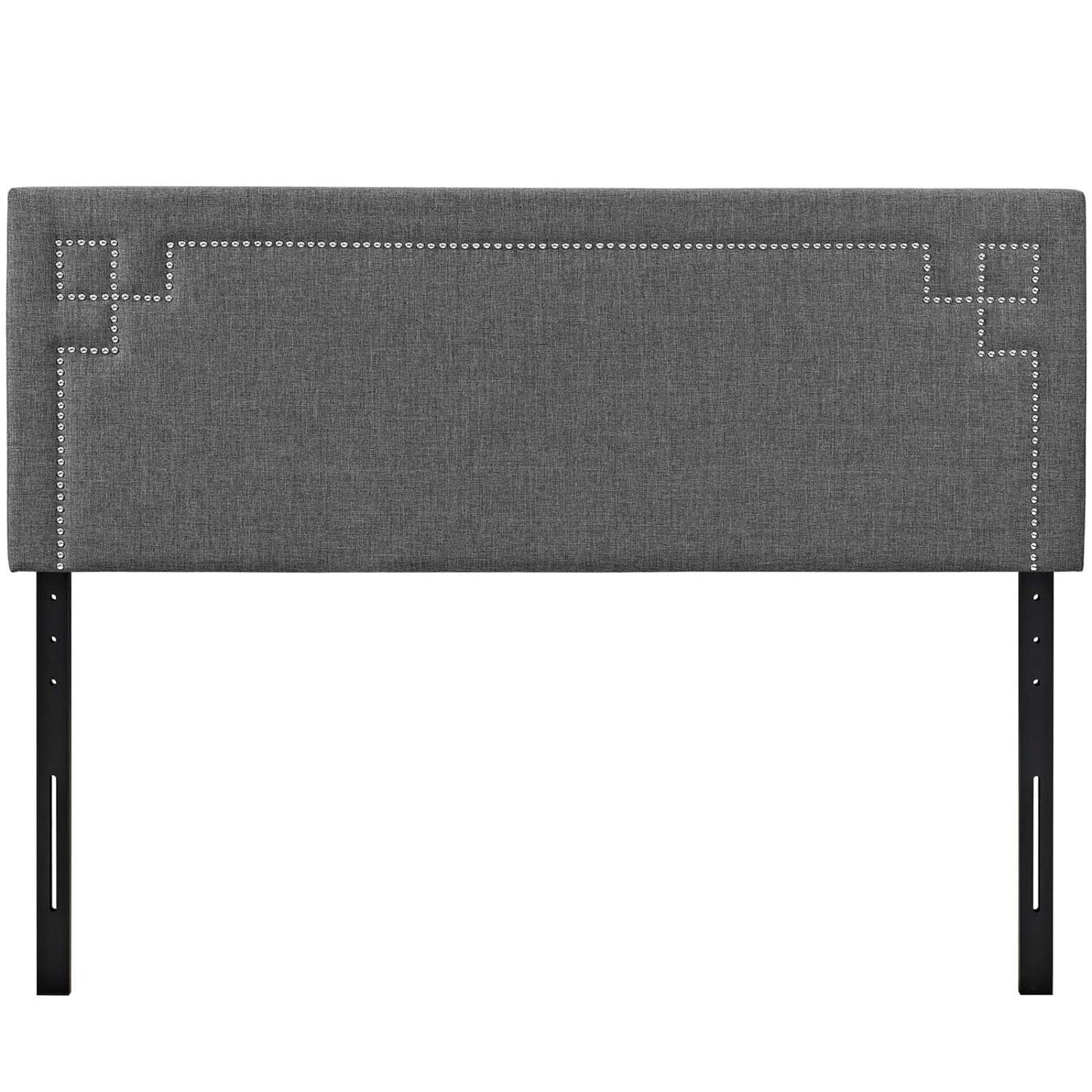 headboards | CasaFoyer  Josie Linen Fabric Upholstered Queen Headboard | Diamond Patterned Silver Accent | Sturdy Solid Wood Frame | Adjustable Wood Legs | Plush Faux Leather Upholstery | Dense Foam Padding | Gray | casafoyer.myshopify.com