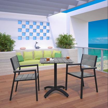 Dining Table | Maine Outdoor Patio Dining Furniture Collection | Synthetic Wood Grain Plank Boards | Powder-Coated Aluminum Frame | Versatile Design | Ideal for Contemporary Patios, Backyards, Poolside | Includes 28 Dining Table & 2 Armchairs | casafoyer.myshopify.com