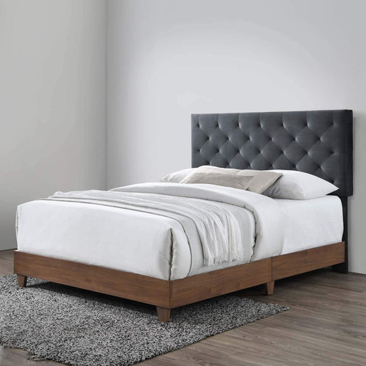 Bed | CasaFoyer Rhiannon Diamond Tufted Performance Velvet Upholstered Queen Bed | Walnut Charcoal | Elegant & Durable | Dual Support Planks | 800 lbs Weight Capacity | casafoyer.myshopify.com
