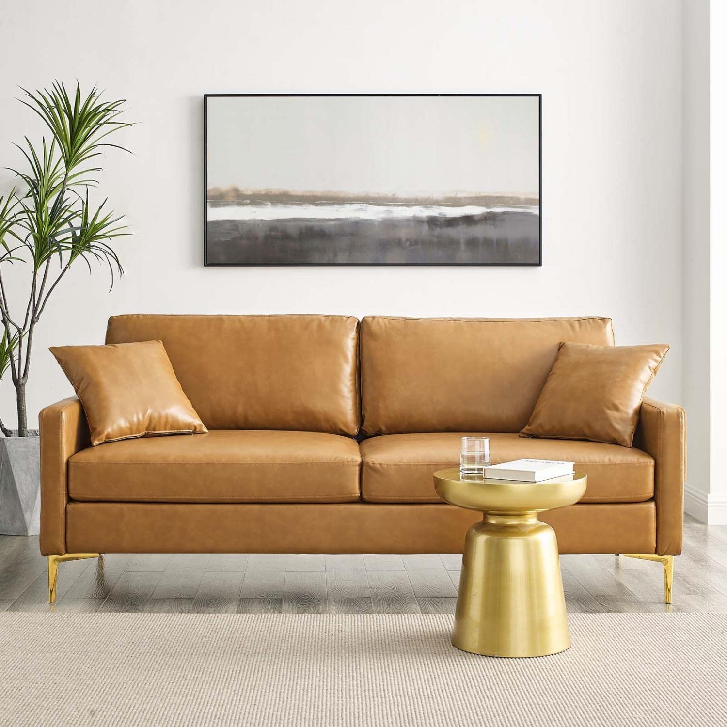 sofas | CasaFoyer Juliana Vegan Leather Sofa | Mid-Century Style | Gold Accents | Foam Padding | 900 lbs Capacity | Portable Box Delivery | casafoyer.myshopify.com