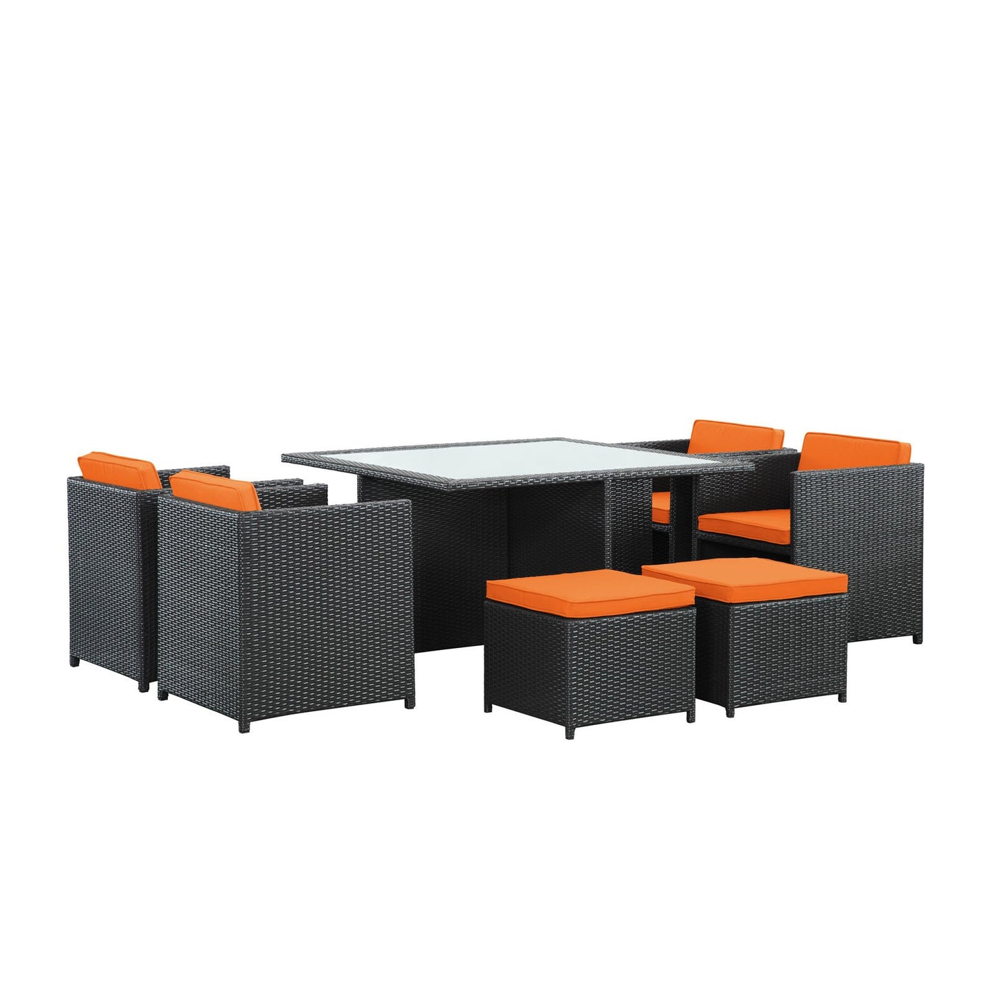 kitchen and dining room sets | CasaFoyer Inverse Outdoor Patio 9-Piece Dining Set | Espresso Wicker Rattan | All-Weather | Cushioned | 52 Table | 4 Chairs | 4 Stools | casafoyer.myshopify.com