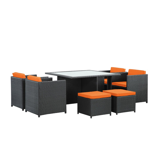 kitchen and dining room sets | CasaFoyer Inverse Outdoor Patio 9-Piece Dining Set | Espresso Wicker Rattan | All-Weather | Cushioned | 52 Table | 4 Chairs | 4 Stools | casafoyer.myshopify.com