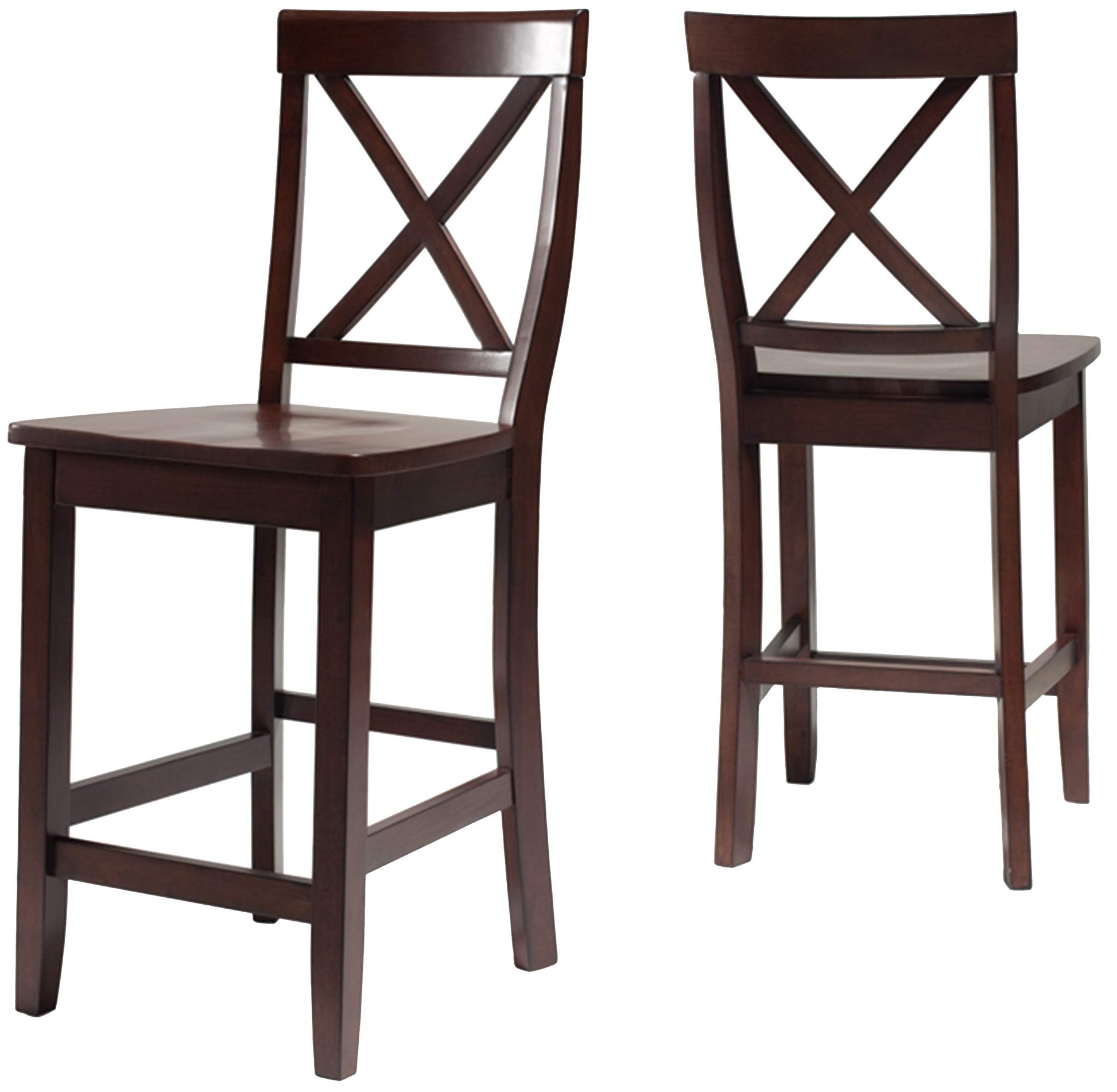 STOOL_SEATING | Durable Hardwood | X-Back Design | Comfortable Contoured Seats | Vintage Mahogany Finish | Set of 2 | 24 Seat Height | casafoyer.myshopify.com
