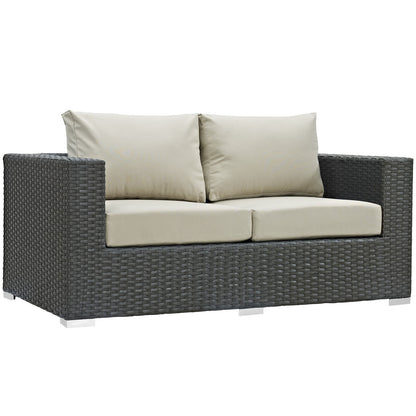 Patio Furniture Sets | Sojourn Outdoor Patio Loveseat | Sunbrella Cushions | Synthetic Rattan | UV Protection | Aluminum Frame | Ideal for Patio, Backyard, Poolside | casafoyer.myshopify.com