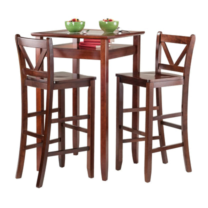barstools | CasaFoyer Elegant Pub Table Set | Glass Top | 2 V-Back Chairs | Solid Wood | Walnut Finish | 25.6W x 25.6D | Tempered Glass | Sleek Design | casafoyer.myshopify.com