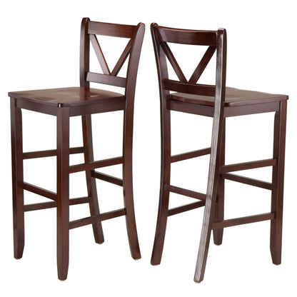 STOOL_SEATING | CasaFoyer  Wood Victor V-Back Bar Stools - Set of 2 | Antique Walnut Finish | Solid Beech Wood | 30 Height | Comfortable Seats | Stable & Stylish | Easy Assembly | casafoyer.myshopify.com