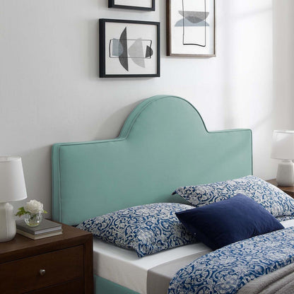 Bed | CasaFoyer Dawn Performance Velvet Twin Headboard | Sunrise Design | Stain-Resistant Upholstery | Cozy Foam Cushioning | Adjustable Height | Mint | casafoyer.myshopify.com