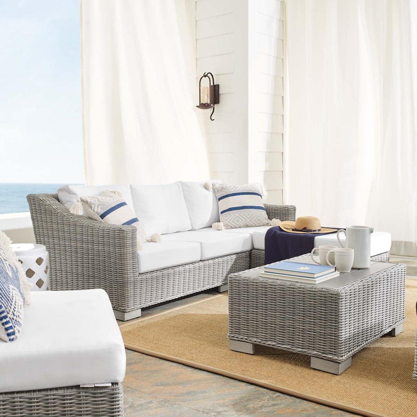 kitchen and dining room sets | CasaFoyer Conway Outdoor Patio Sunbrella Wicker Rattan 5-Piece Furniture Set | Stylish & Comfortable | UV-Resistant | Durable | Water-Resistant Covers | Easy Assembly | casafoyer.myshopify.com