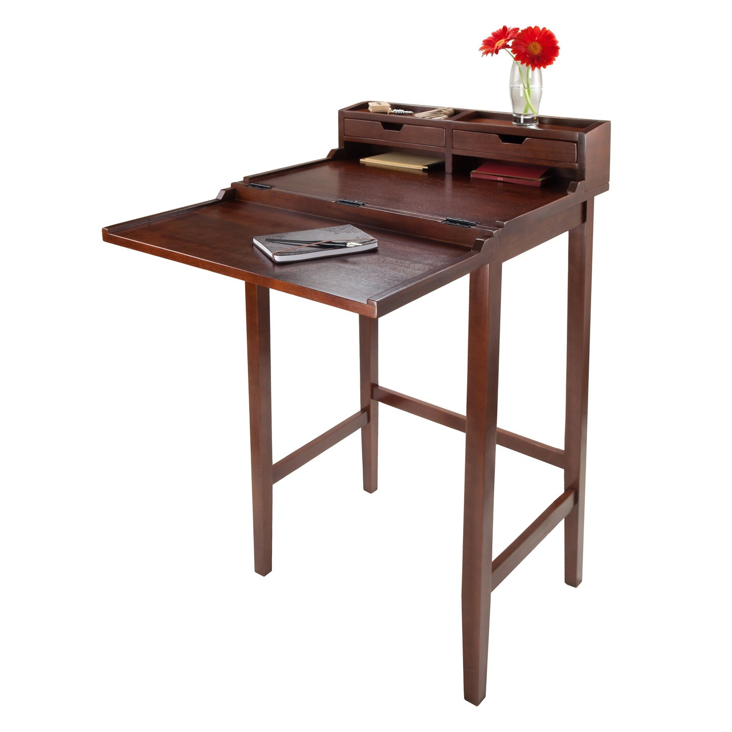 DESK | Ergode  Wood Brighton Ergonomic High Desk | Versatile Standing Work Station | Ample Storage | Walnut Finish | 27.95 W x 19.92 D x 45.91 H | casafoyer.myshopify.com
