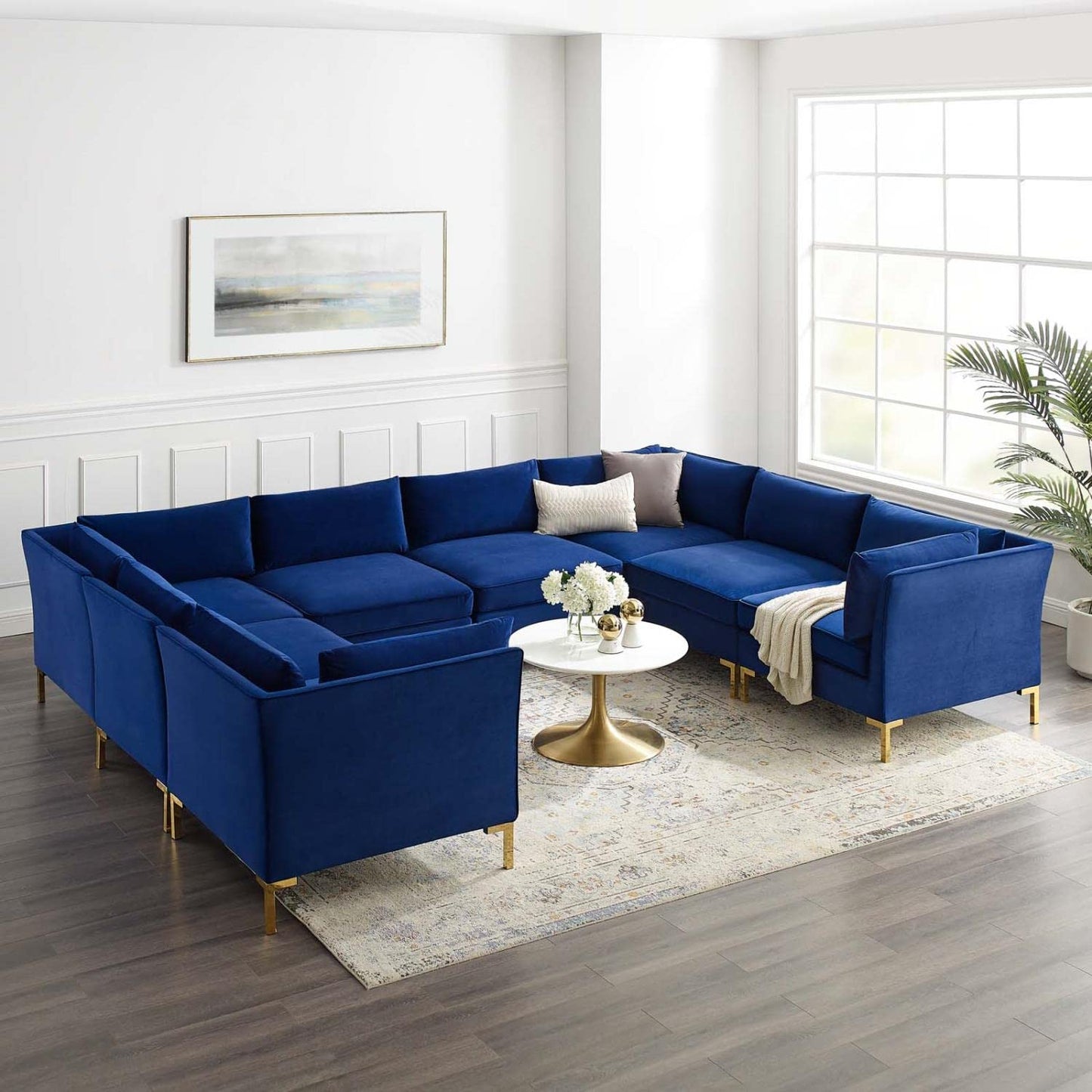 kitchen and dining room sets | CasaFoyer Ardent Performance Velvet 8-Piece Sectional Sofa | Vintage Modern Glam Deco Design | Stain-Resistant Velvet | Ultimate Comfort | Gold Metal Legs | 440 lbs Weight Capacity | Navy | casafoyer.myshopify.com