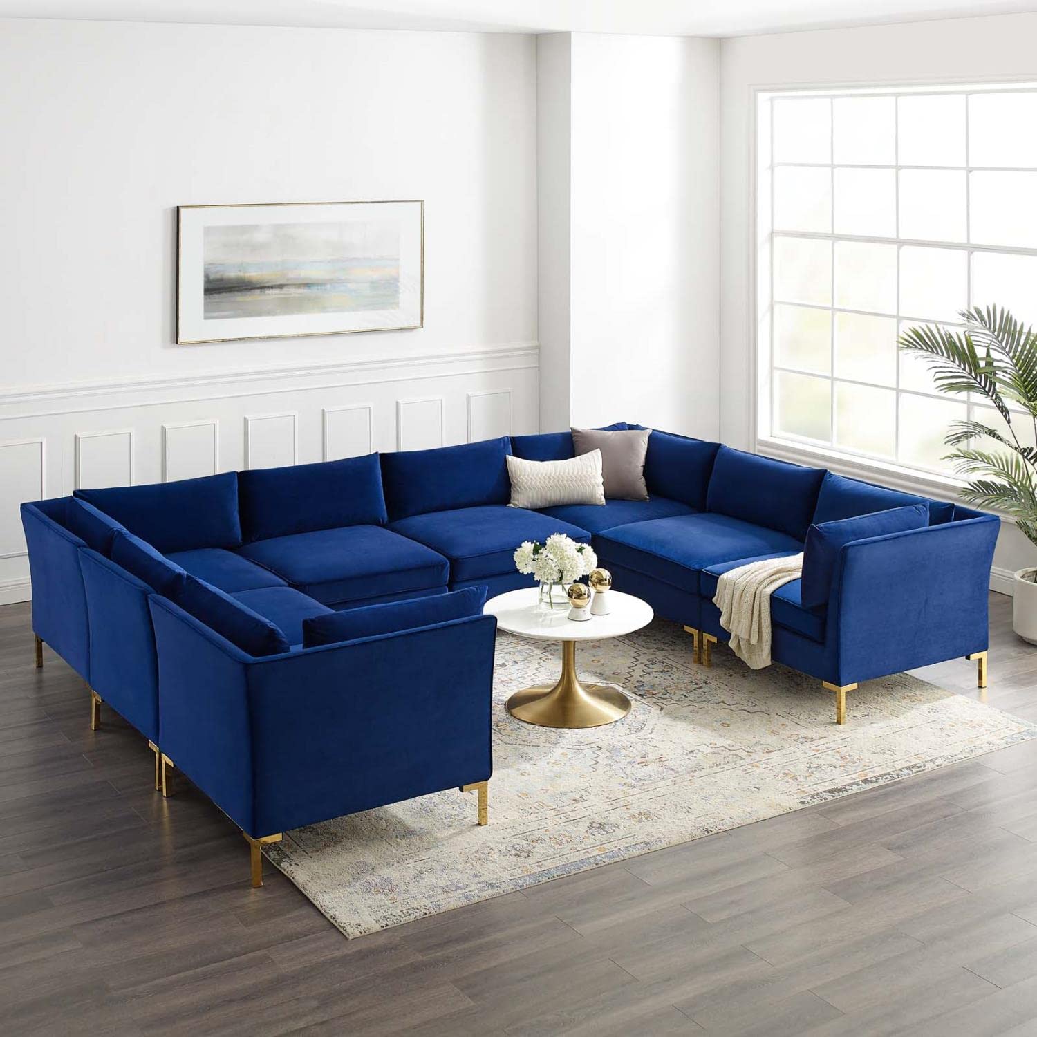 kitchen and dining room sets | CasaFoyer Ardent Performance Velvet 8-Piece Sectional Sofa | Vintage Modern Glam Deco Design | Stain-Resistant Velvet | Ultimate Comfort | Gold Metal Legs | 440 lbs Weight Capacity | Navy | casafoyer.myshopify.com