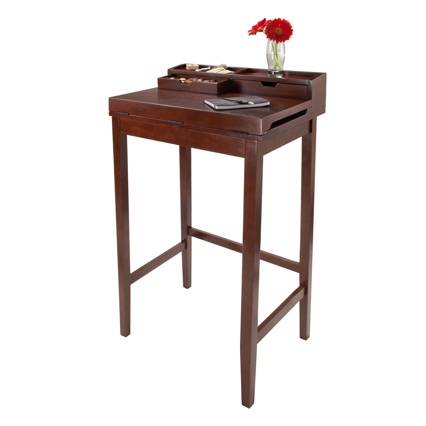 DESK | Ergode  Wood Brighton Ergonomic High Desk | Versatile Standing Work Station | Ample Storage | Walnut Finish | 27.95 W x 19.92 D x 45.91 H | casafoyer.myshopify.com