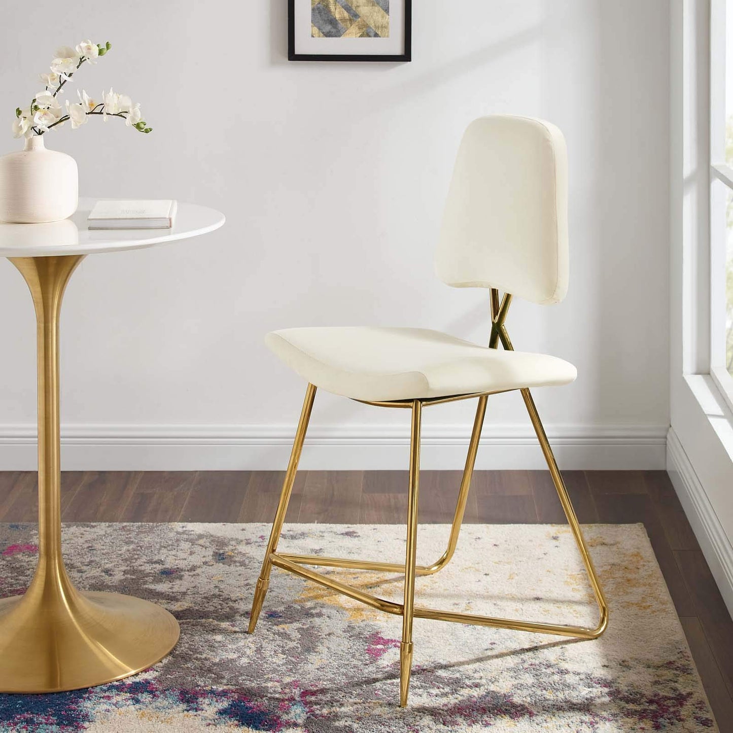 barstools | CasaFoyer Ponder Upholstered Performance Velvet Dining Counter Stool | Stylish, Comfortable, Durable | Gold Stainless Steel Base | Set of 1 | casafoyer.myshopify.com