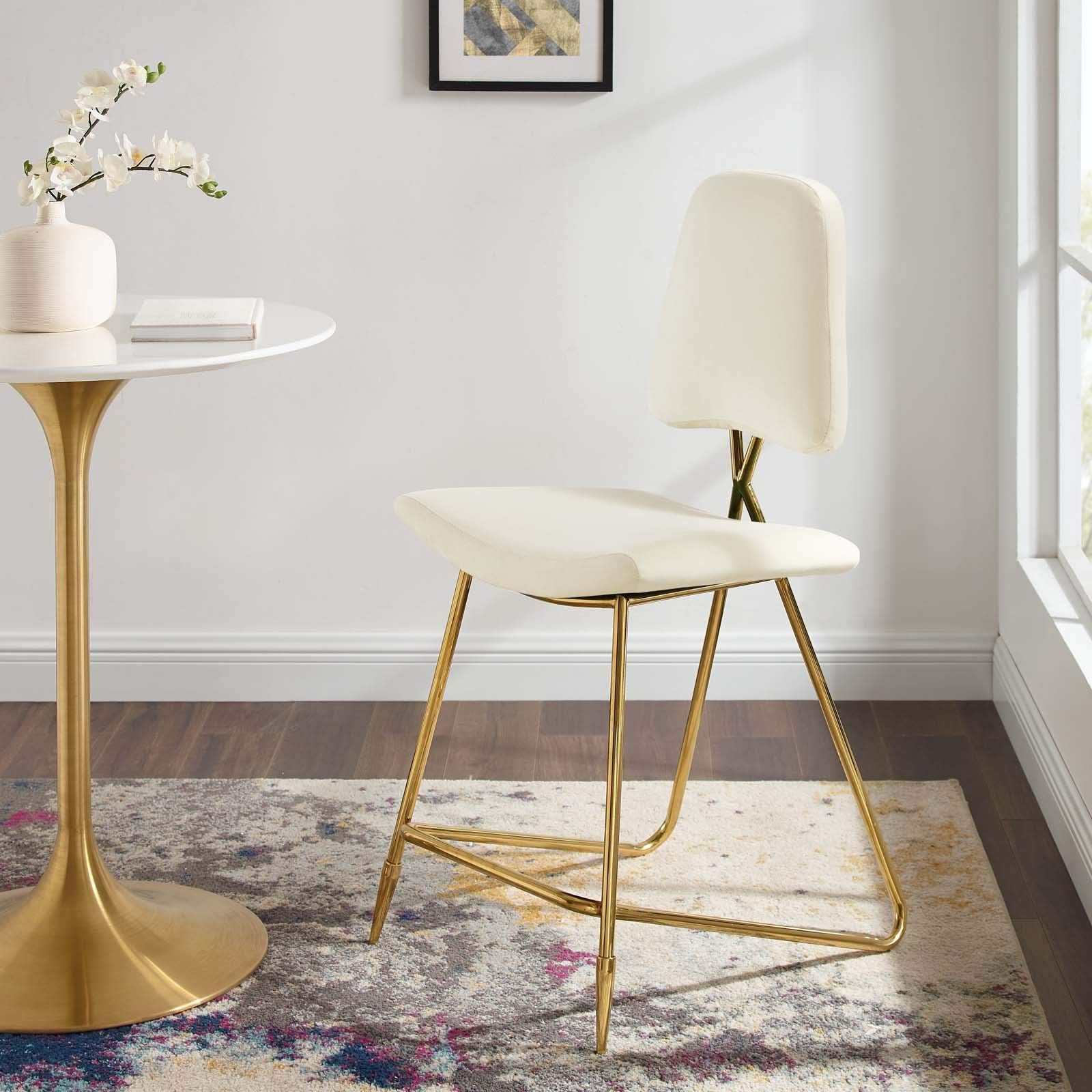 barstools | CasaFoyer Ponder Upholstered Performance Velvet Dining Counter Stool | Stylish, Comfortable, Durable | Gold Stainless Steel Base | Set of 1 | casafoyer.myshopify.com