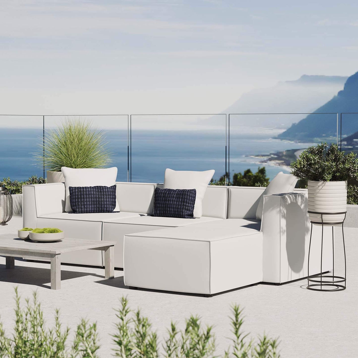 kitchen and dining room sets | CasaFoyer Outdoor Patio Saybrook Upholstered 4-Piece Sectional Sofa | Comfortable | Durable | Weather-Resistant | Elegant Design | Porch, Deck, Poolside, Patio | Includes Armless Chair, Ottoman, Corner Chairs | Supports up to 300 lbs | White | casafoyer.myshopify.com