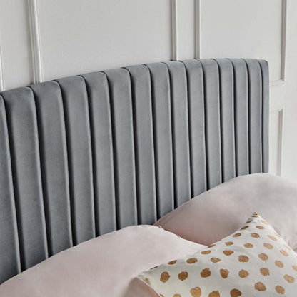 headboards | CasaFoyer Rebecca Twin Channel Tufted Performance Velvet Upholstered Headboard | Elegant, Durable, Stylish | Perfect for Guest, Teen, Kid Bedrooms | Charcoal | casafoyer.myshopify.com