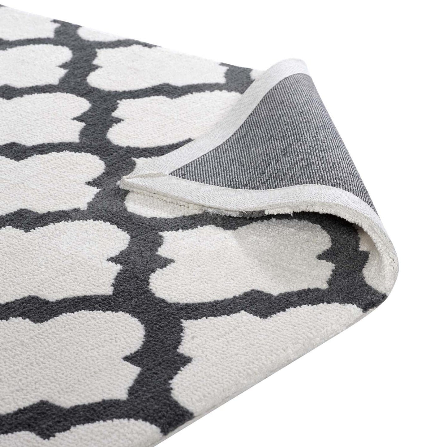 Carpet & Rugs | CasaFoyer Lida Moroccan Trellis Area Rug | Elegant Quatrefoil Pattern | Soft Polyester Microfiber | Durable Jute Bottom | Stain-Resistant | Easy to Clean | 5x8 Ivory/Charcoal | casafoyer.myshopify.com