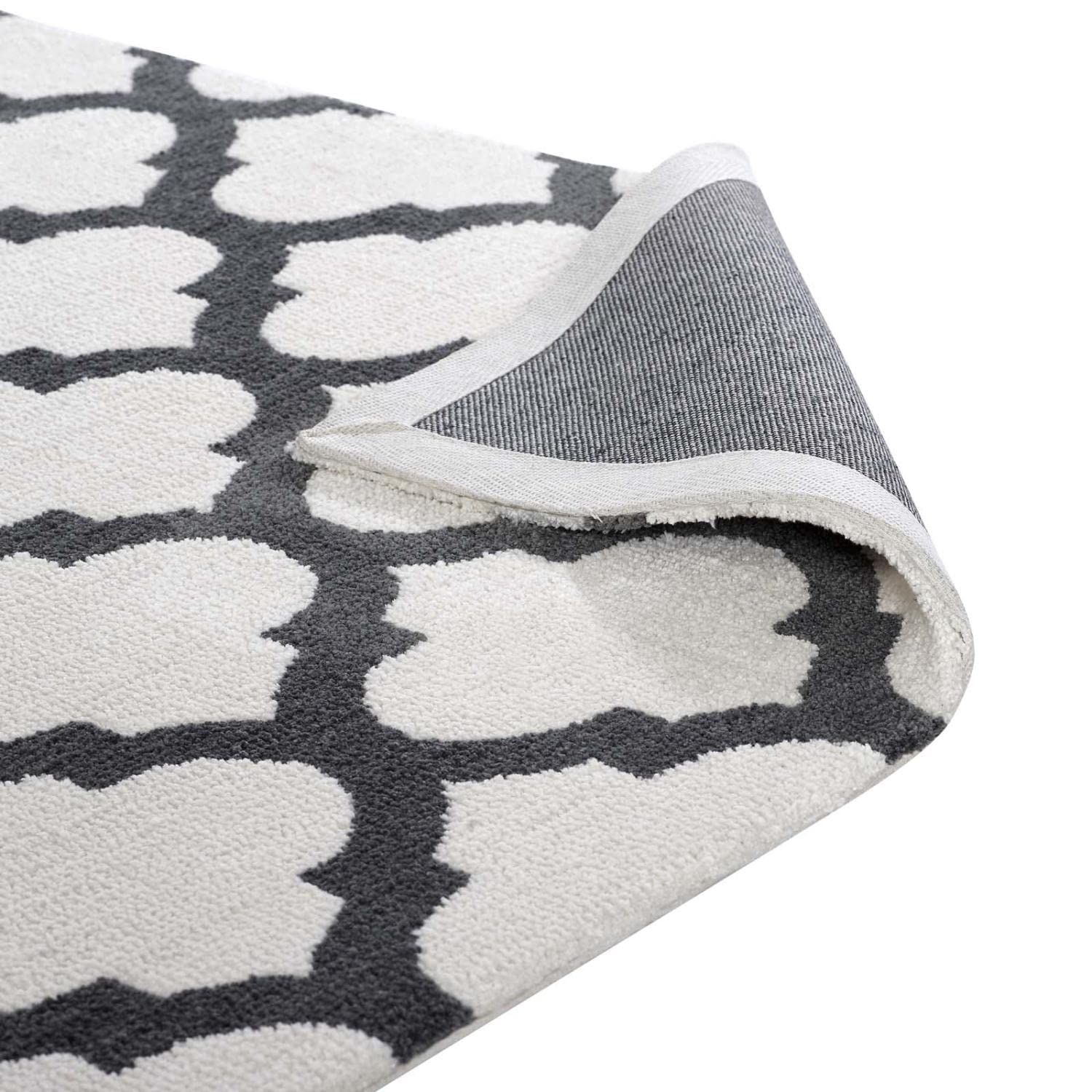 Carpet & Rugs | CasaFoyer Lida Moroccan Trellis Area Rug | Elegant Quatrefoil Pattern | Soft Polyester Microfiber | Durable Jute Bottom | Stain-Resistant | Easy to Clean | 5x8 Ivory/Charcoal | casafoyer.myshopify.com