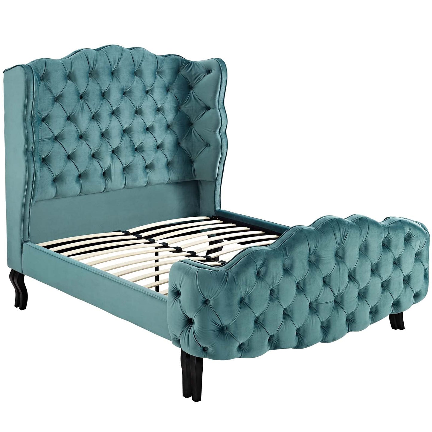 Bed | CasaFoyer Violette Queen Performance Velvet Tufted Wingback Platform Bed | Victorian Design | Stain-Resistant | Wood Slat Support | 1322 lbs Weight Capacity | casafoyer.myshopify.com