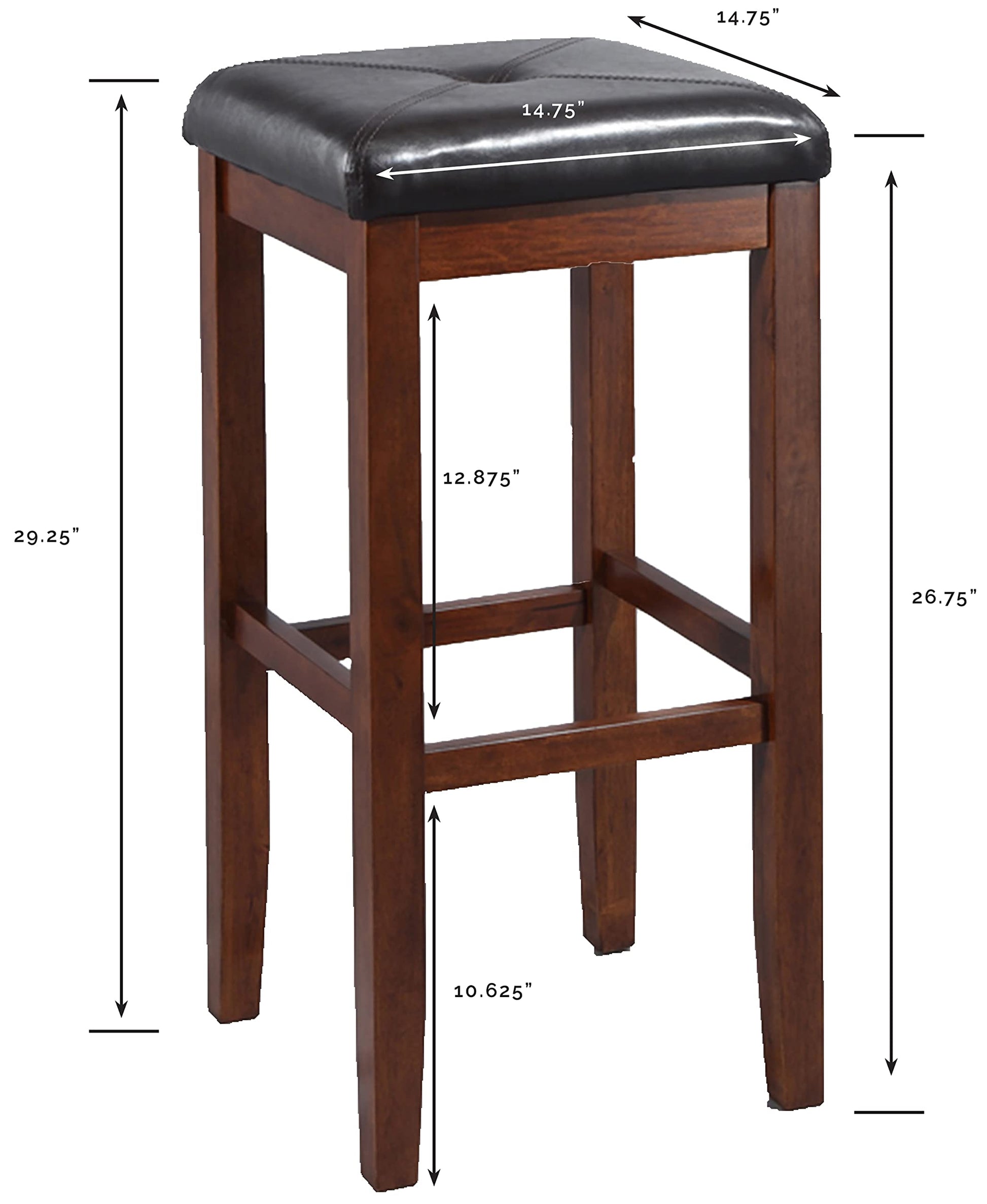STOOL_SEATING | Upholstered Square Seat Stool | Solid Hardwood Construction | Simulated Brown Leather | 29 Seat Height | Ideal for 42 Bar or Pub Tables | Versatile & Chic | casafoyer.myshopify.com