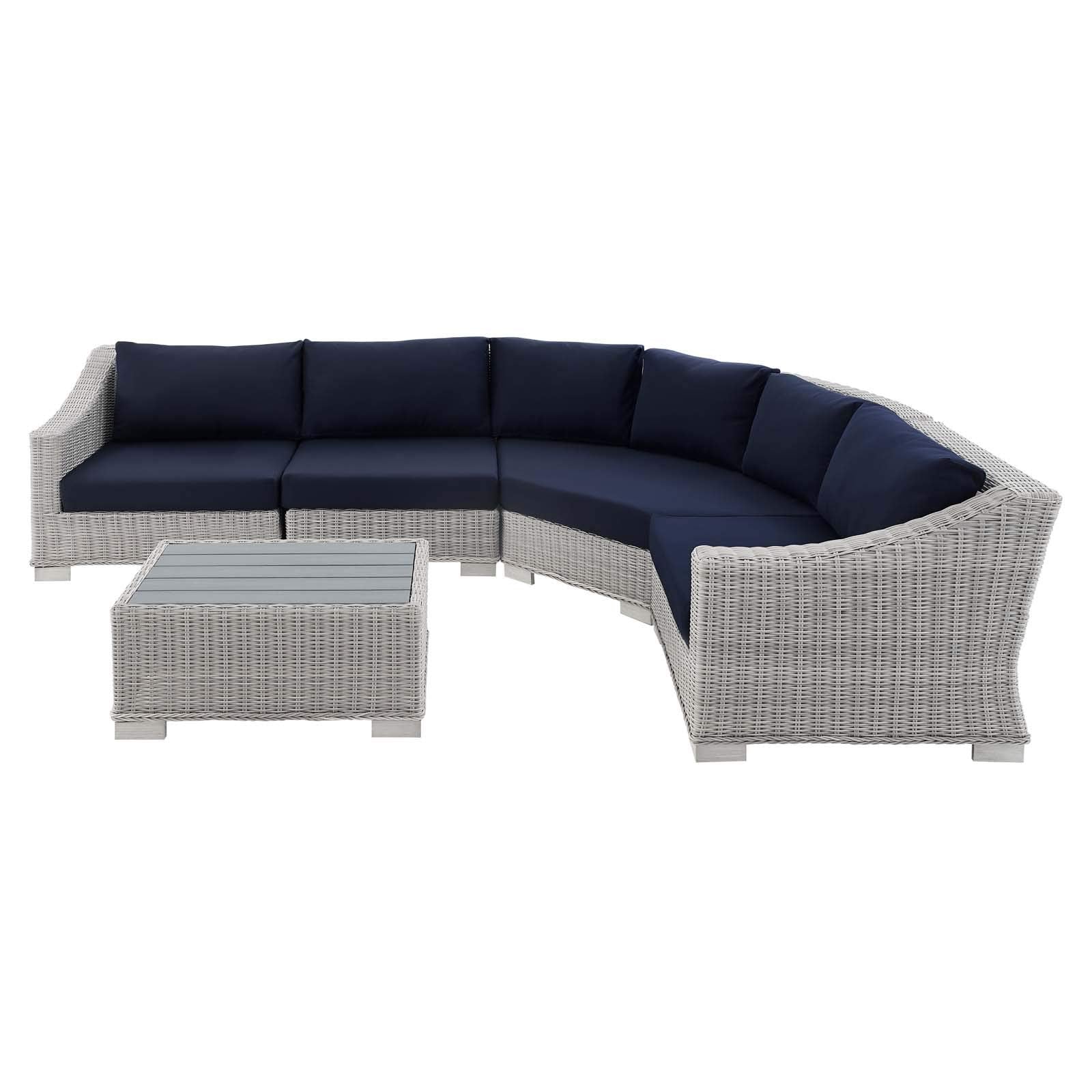 sofas | CasaFoyer Conway Outdoor Patio Sunbrella Wicker Rattan 5-Piece Sectional Sofa Furniture Set | Light Gray | UV-Resistant | Modular Design | Aluminum Frame | Water-Resistant Cushions | casafoyer.myshopify.com