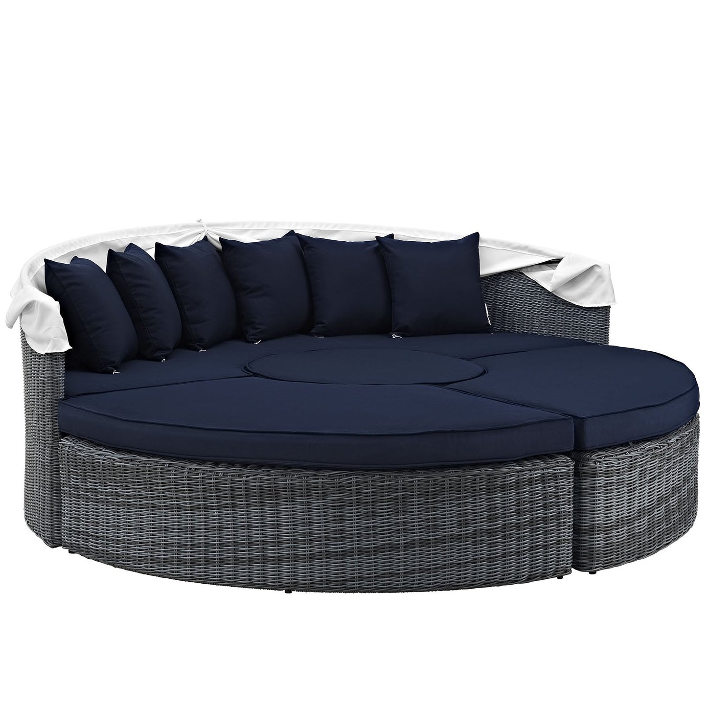 Patio Furniture Sets | Summon Outdoor Patio Sectional Daybed | Retractable Canopy | Sunbrella Fabric | Synthetic Rattan Weave | Aluminum Frame | Perfect for Patio, Backyard, Poolside | casafoyer.myshopify.com