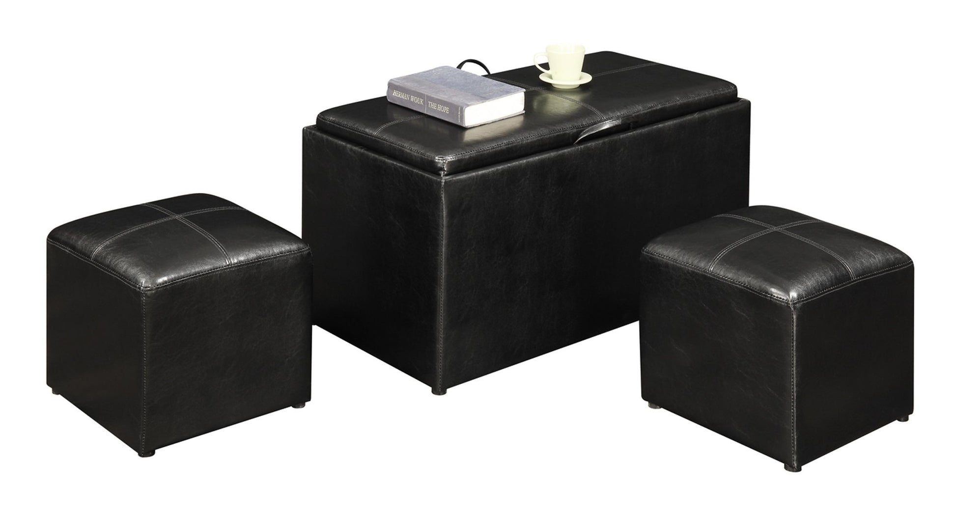 Ottoman | Designs4Comfort Sheridan Storage Bench | Reversible Tray | 2 Side Ottomans | Ample Storage & Seating | Built-in Serving Trays | casafoyer.myshopify.com