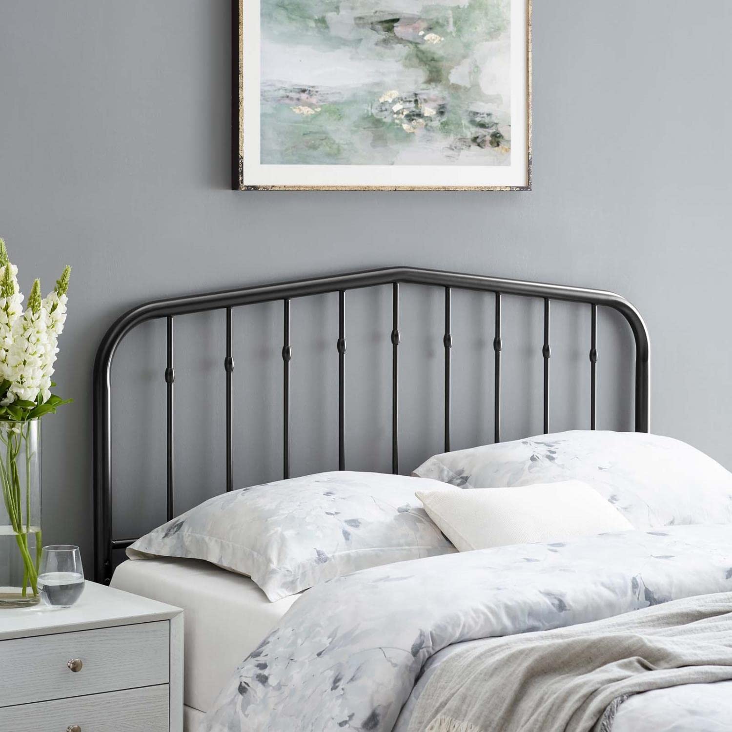 Bed | CasaFoyer Lennon Metal Queen Headboard | Cottage Farmhouse Design | Sleek Silhouette | Trendy Spindles | Durable Iron | Powder-Coated Finish | 7 Mounting Positions | casafoyer.myshopify.com