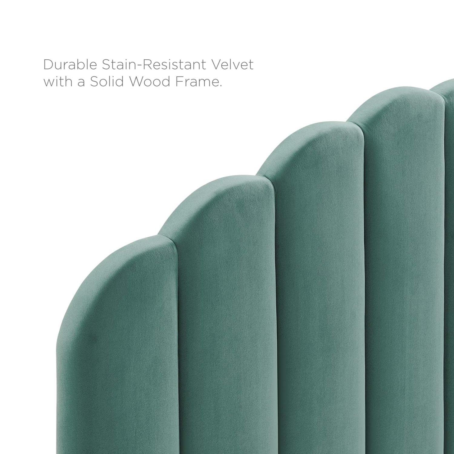 headboards | CasaFoyer Veronique Channel Tufted Scalloped Performance Velvet King/California King Headboard | Teal | casafoyer.myshopify.com