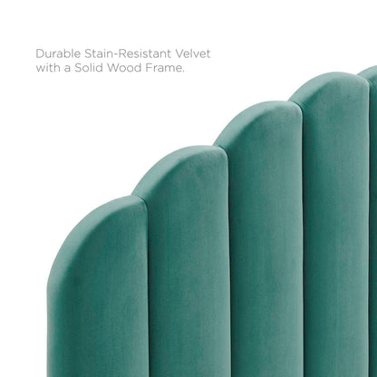 headboards | CasaFoyer Veronique Channel Tufted Scalloped Performance Velvet King/California King Headboard | Teal | casafoyer.myshopify.com