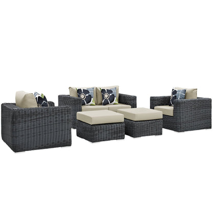 kitchen and dining room sets | CasaFoyer Summon Outdoor Patio Sectional Sofa Set | Two-Tone Rattan | Sunbrella Cushions | UV Protection | Aluminum Frame | Complete 5 Piece Furniture Ensemble | casafoyer.myshopify.com