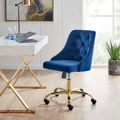 home office desk chairs | CasaFoyer Distinct Tufted Performance Velvet Office Chair | Gold Navy | Glam Deco Style | Stain-Resistant | 360 Swivel | Pneumatic Height Adjustment | 220 lbs Capacity | casafoyer.myshopify.com