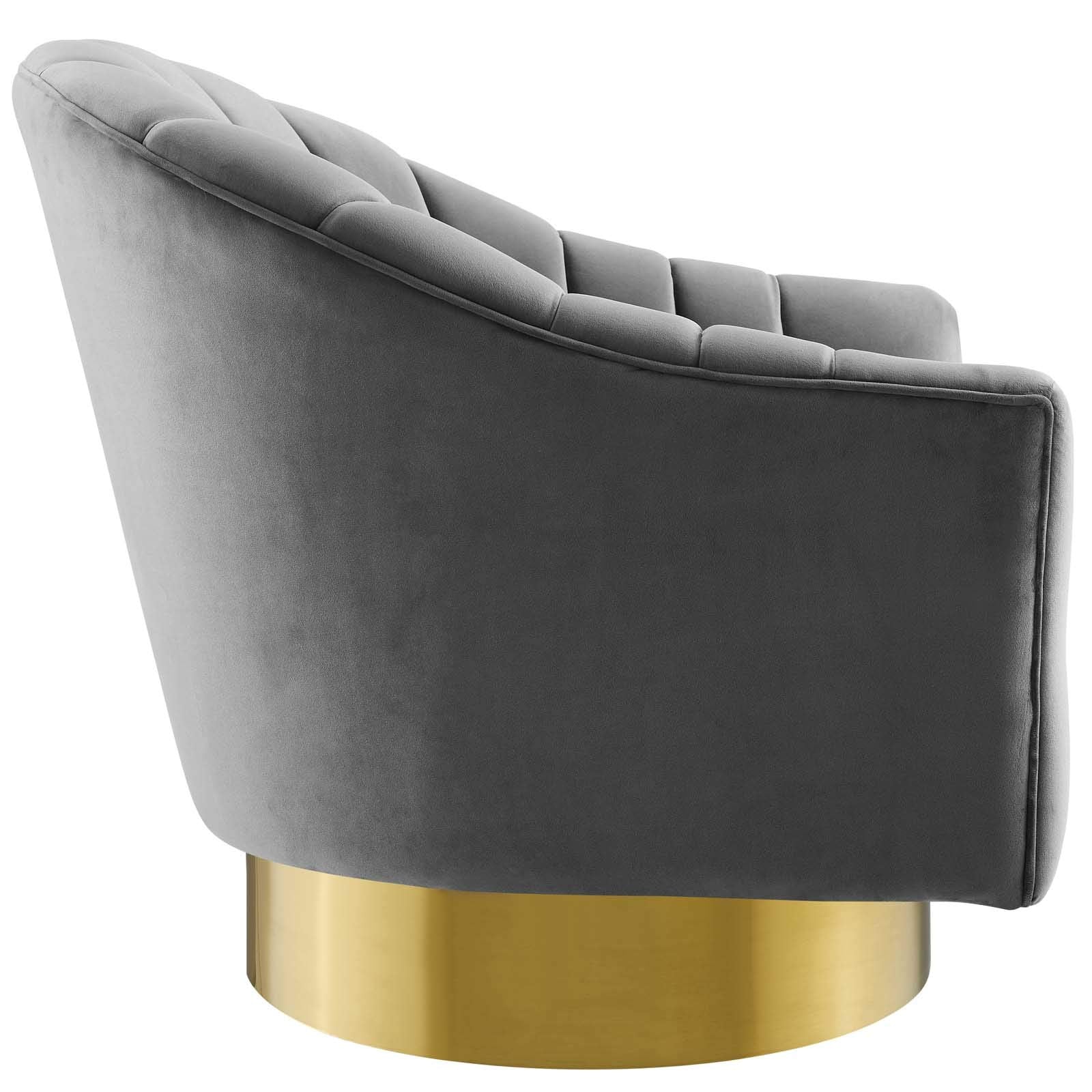 home office desk chairs | CasaFoyer Buoyant Accent Lounge Swivel Chair | Exquisite Design | Stain-Resistant Velvet | Gold Base | Gray | casafoyer.myshopify.com