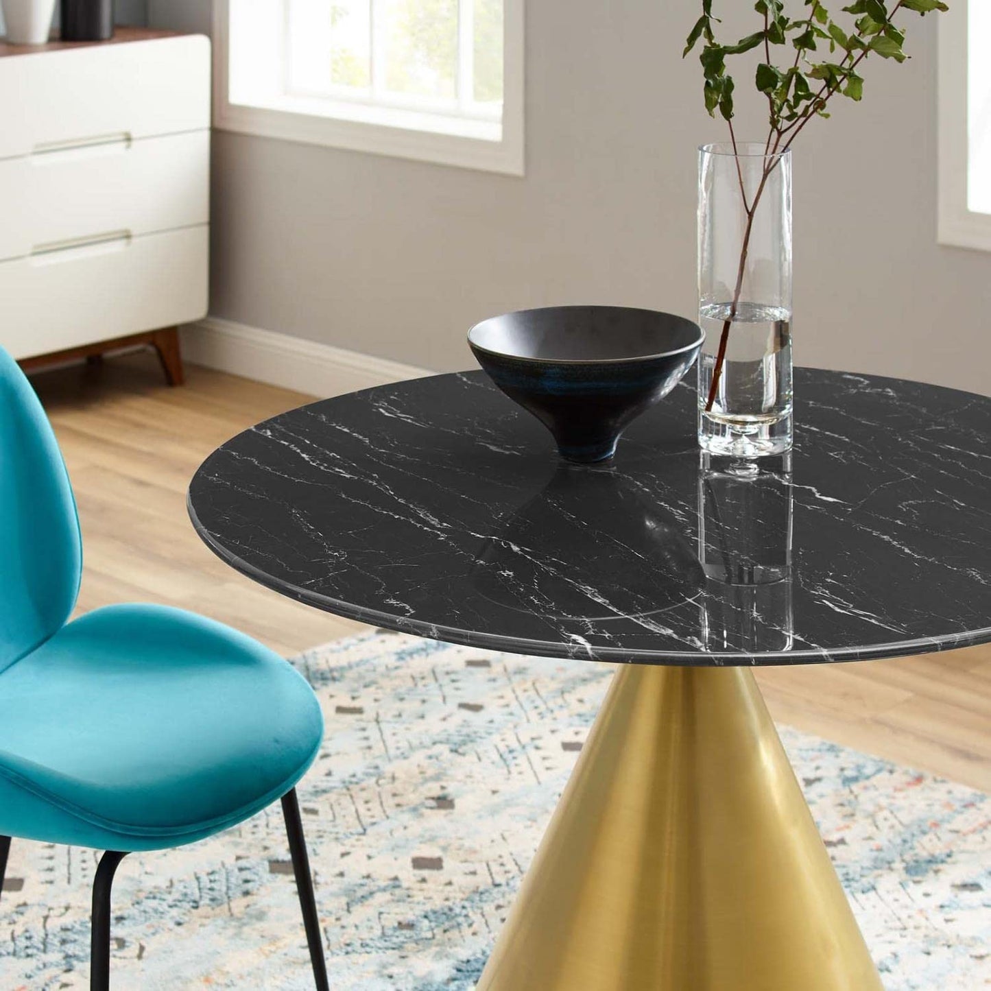 patio dining tables | CasaFoyer Tupelo 40 Dining Table | Modern Style | Mid-Century Charm | Polished Gold Metal Base | Easy to Clean Artificial Marble Top | Non-Marking Ring | Assembly Required | casafoyer.myshopify.com