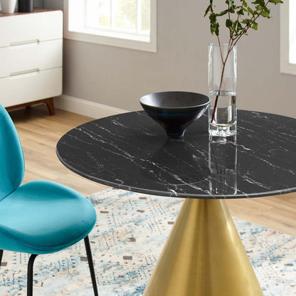 patio dining tables | CasaFoyer Tupelo 40 Dining Table | Modern Style | Mid-Century Charm | Polished Gold Metal Base | Easy to Clean Artificial Marble Top | Non-Marking Ring | Assembly Required | casafoyer.myshopify.com