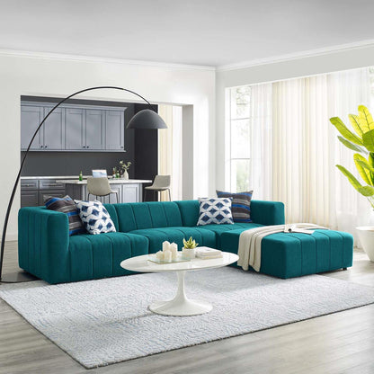 sofas | CasaFoyer Bartlett Upholstered Fabric 4-Piece Sectional Sofa | Retro Modern Design | Dense Foam Padding | Solid Wood Frame | Teal | casafoyer.myshopify.com