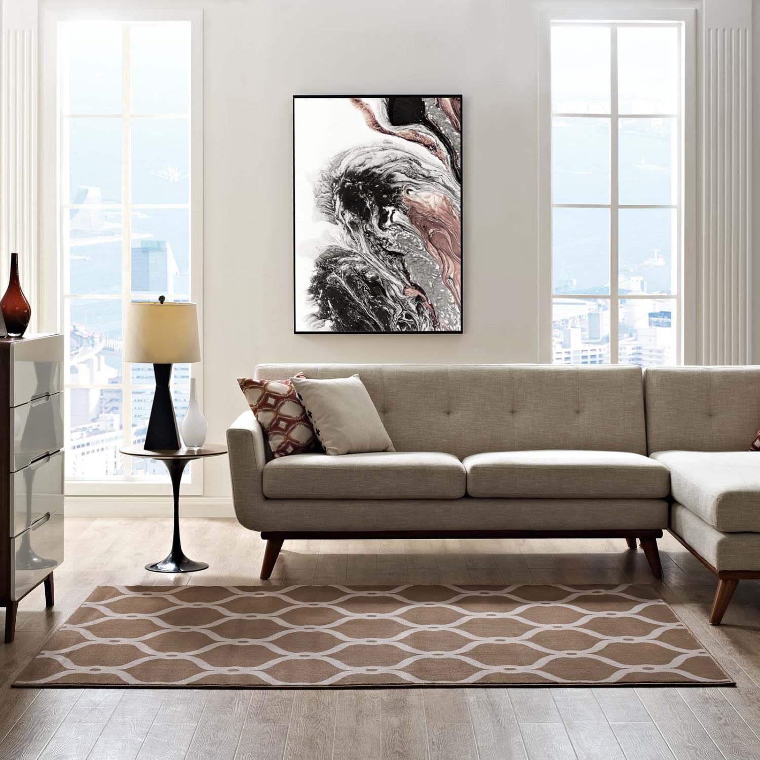 Carpet & Rugs | CasaFoyer Beltara Chain Link Transitional Trellis Area Rug | Durable, Stain Resistant | 8x10 | Dark Tan & Beige | casafoyer.myshopify.com