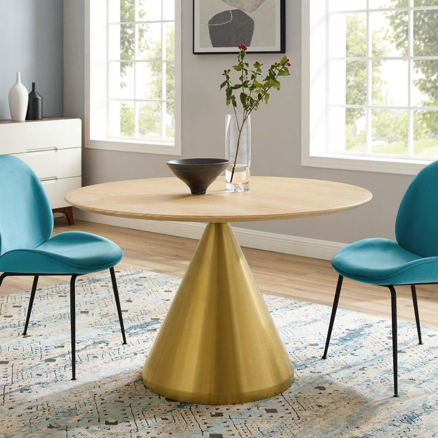 patio dining tables | CasaFoyer Tupelo 47 Dining Table | Modern Style | Mid-Century Influence | Organic Shape | Gold Metal Base | Easy to Clean | Non-Marking Ring | Assembly Required | casafoyer.myshopify.com