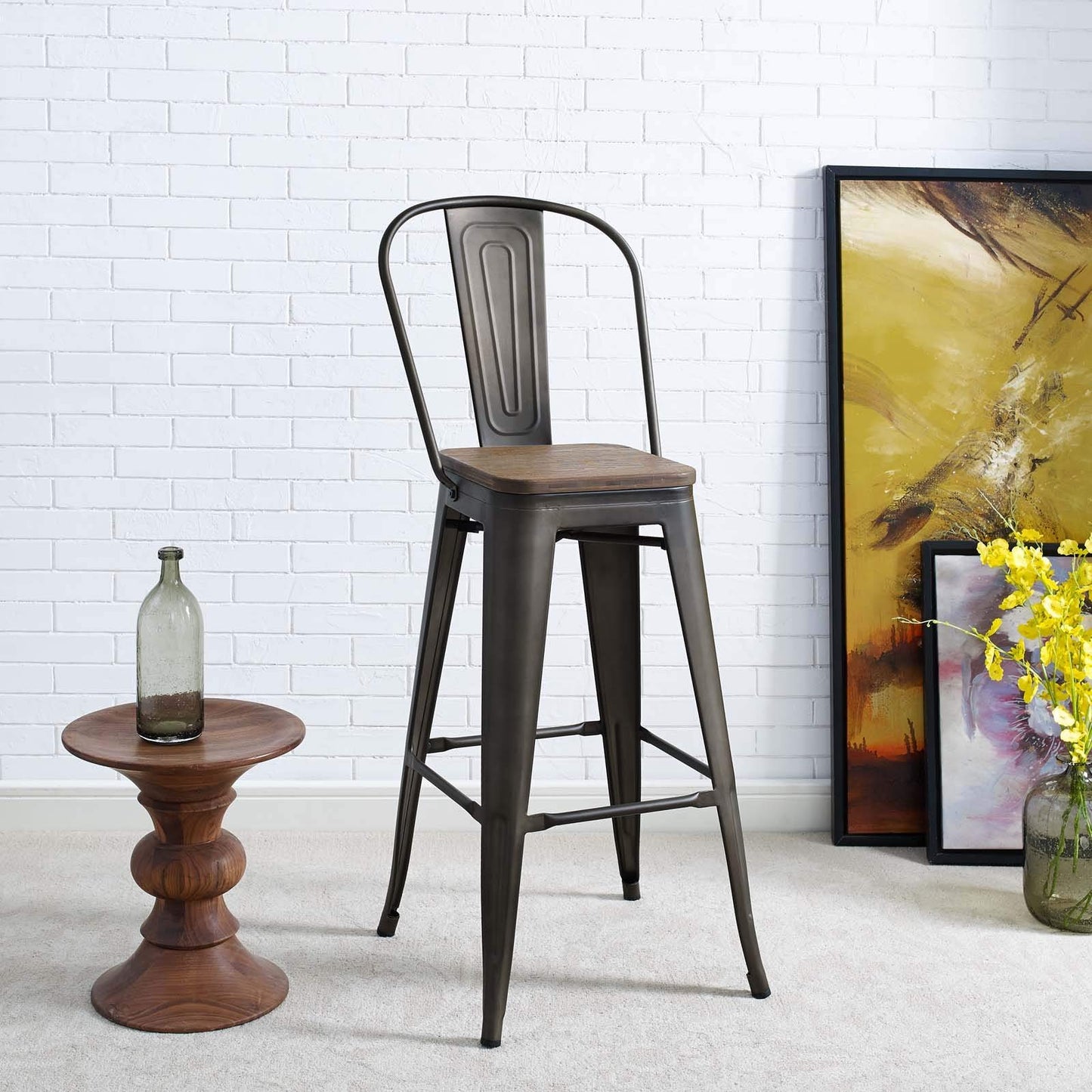 barstools | CasaFoyer Promenade Side Bamboo & Metal Bar Stool | Vintage Steel Finish | Industrial Modern Aesthetic | Set of 1 | casafoyer.myshopify.com